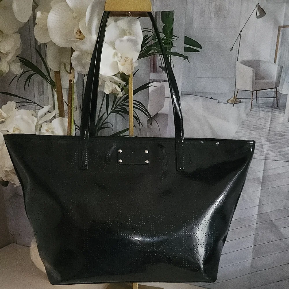 Kate Spade Perforated Patent Black Tote Bag